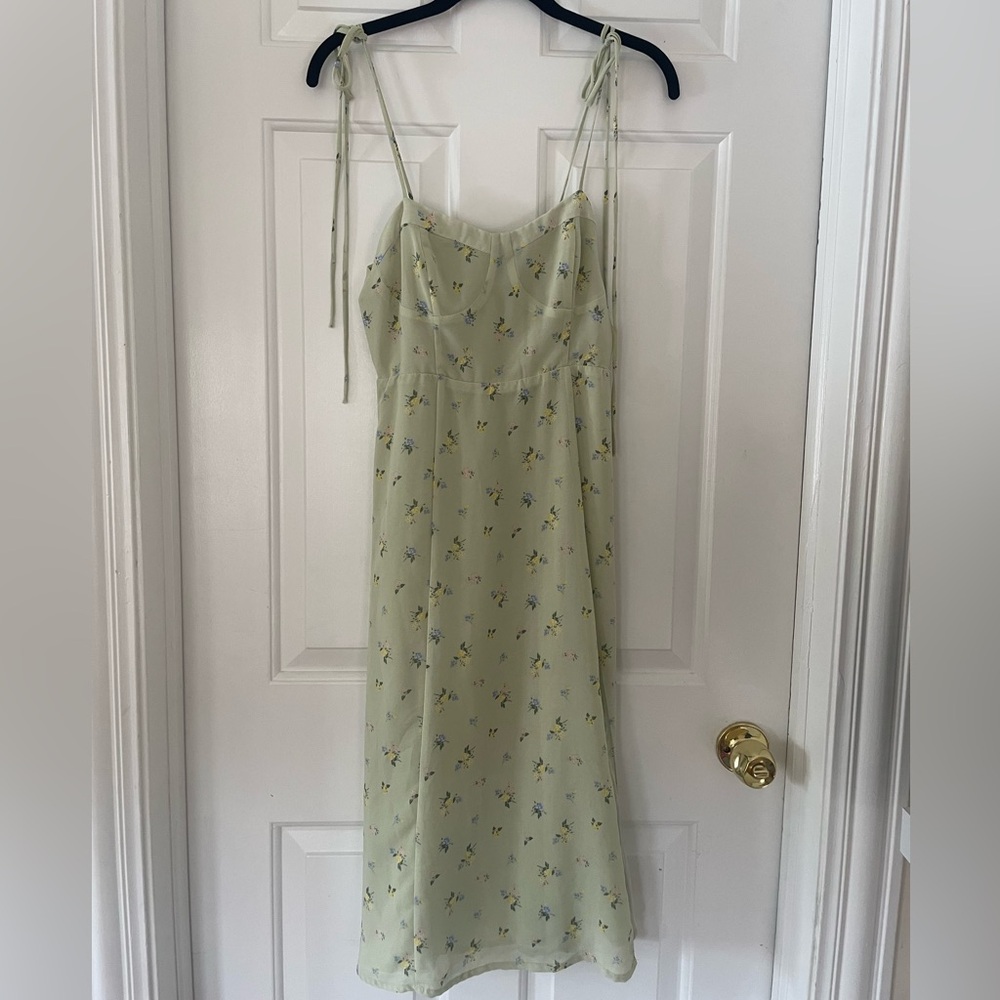Garden Party - Floral Midi Dress with Shoulder Tie Straps